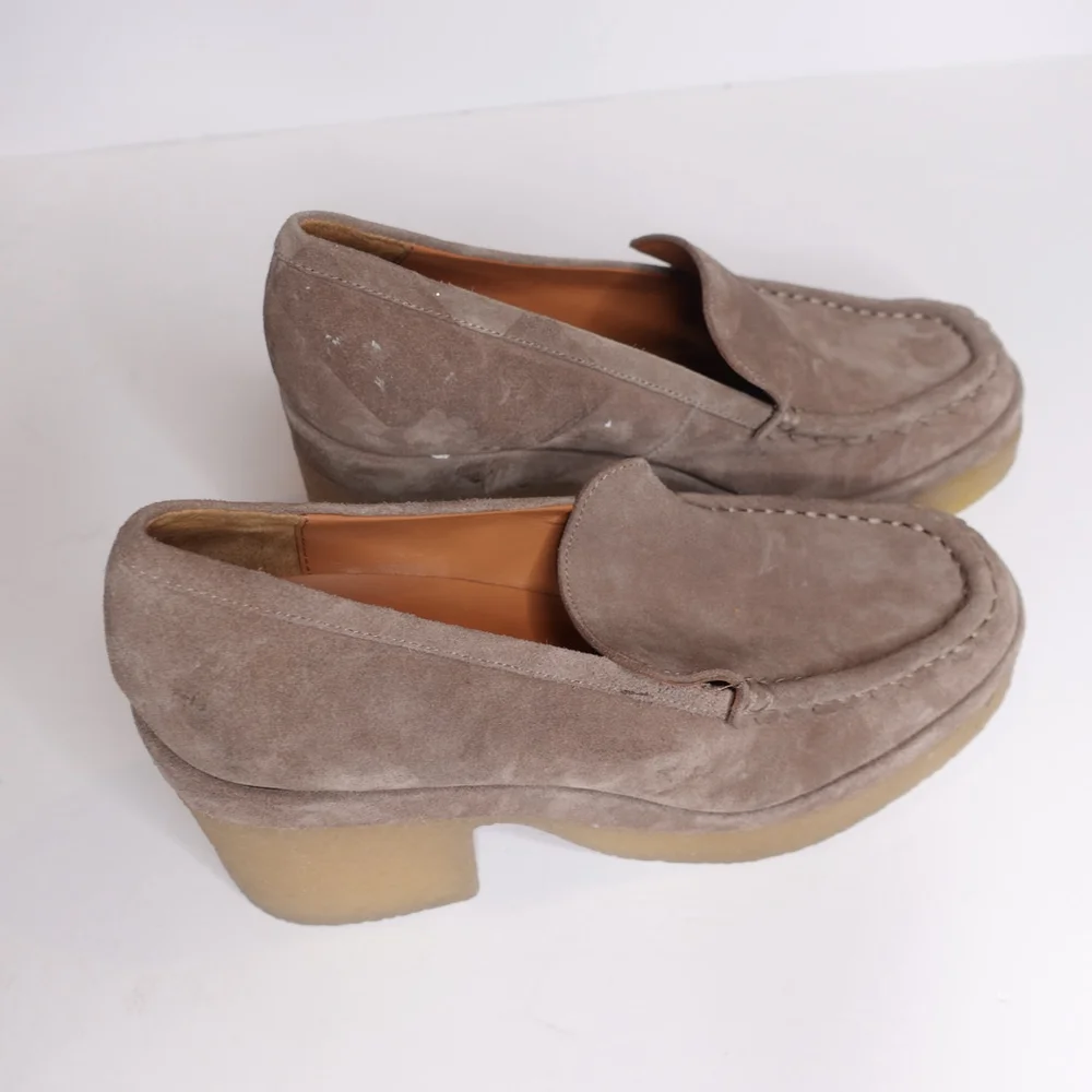 Marc Fisher Lina Platform Suede Loafers Natural Brown Women's Shoes Size 10M